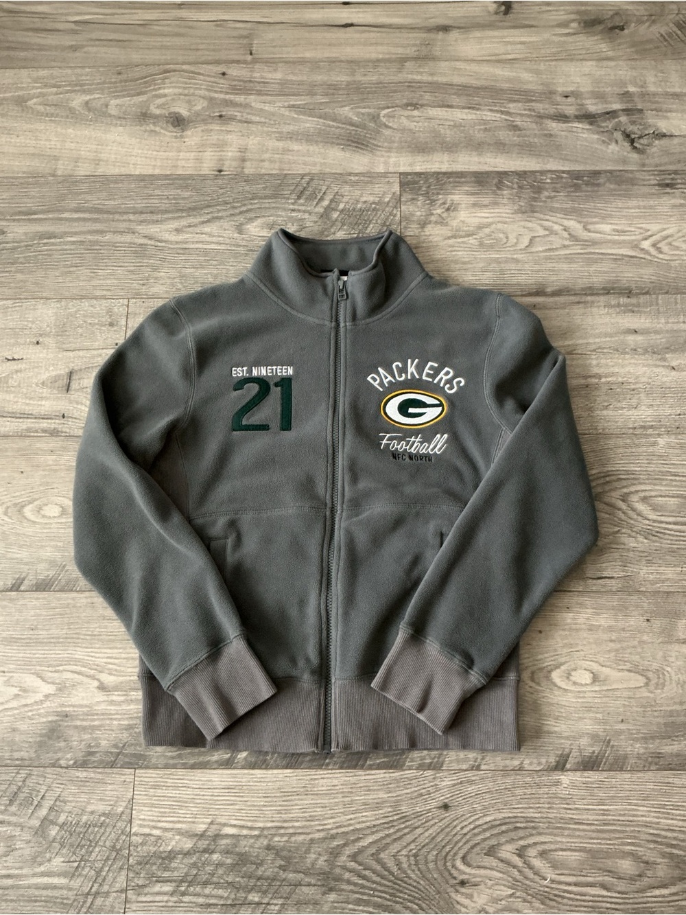 NFL Green Bay Packers Women's Gray Fleece Jacket with Embroidered Logo